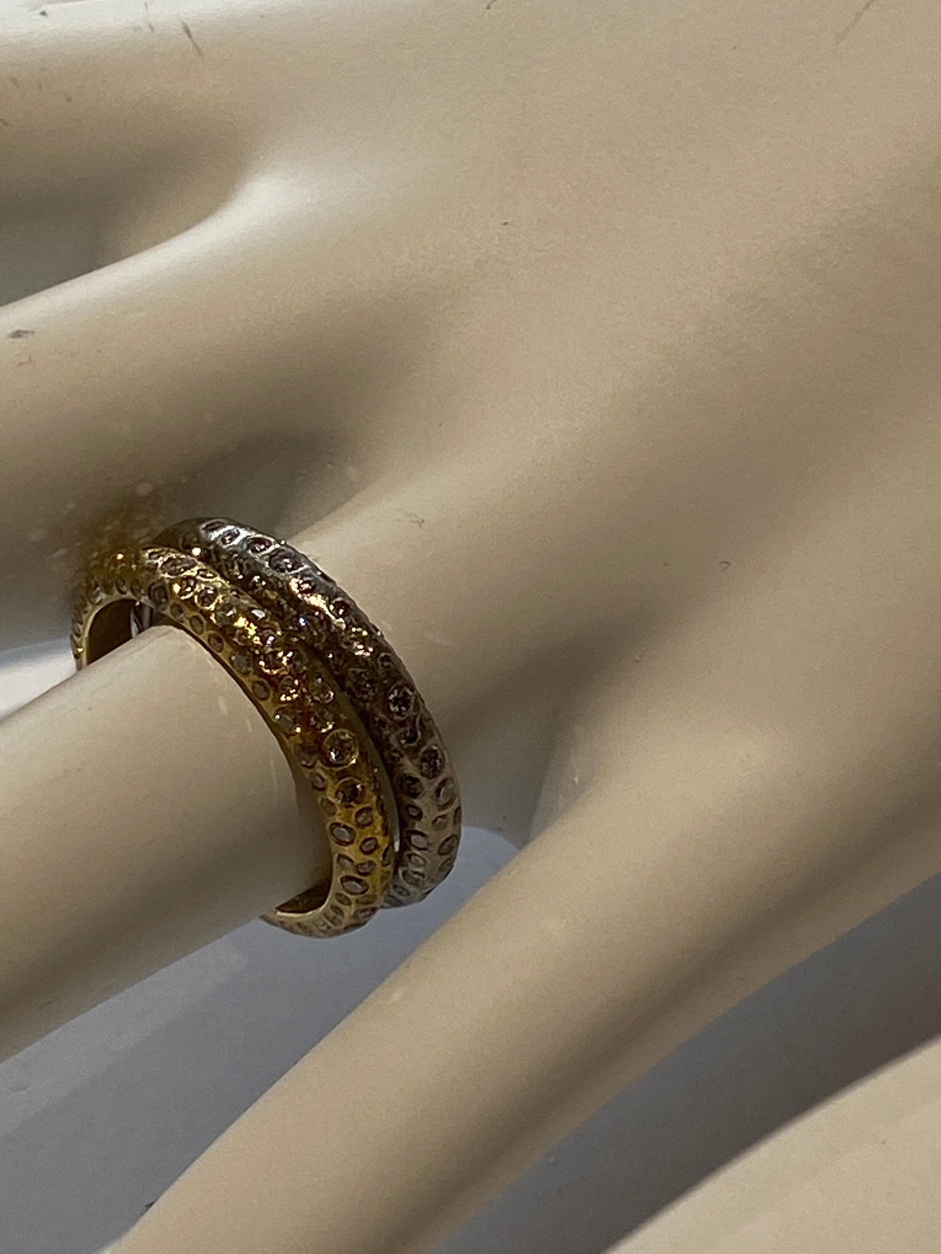 Brilliant Cut Todd Reed 18K Yellow Gold Band Ring with White Encrusted Diamonds For Sale