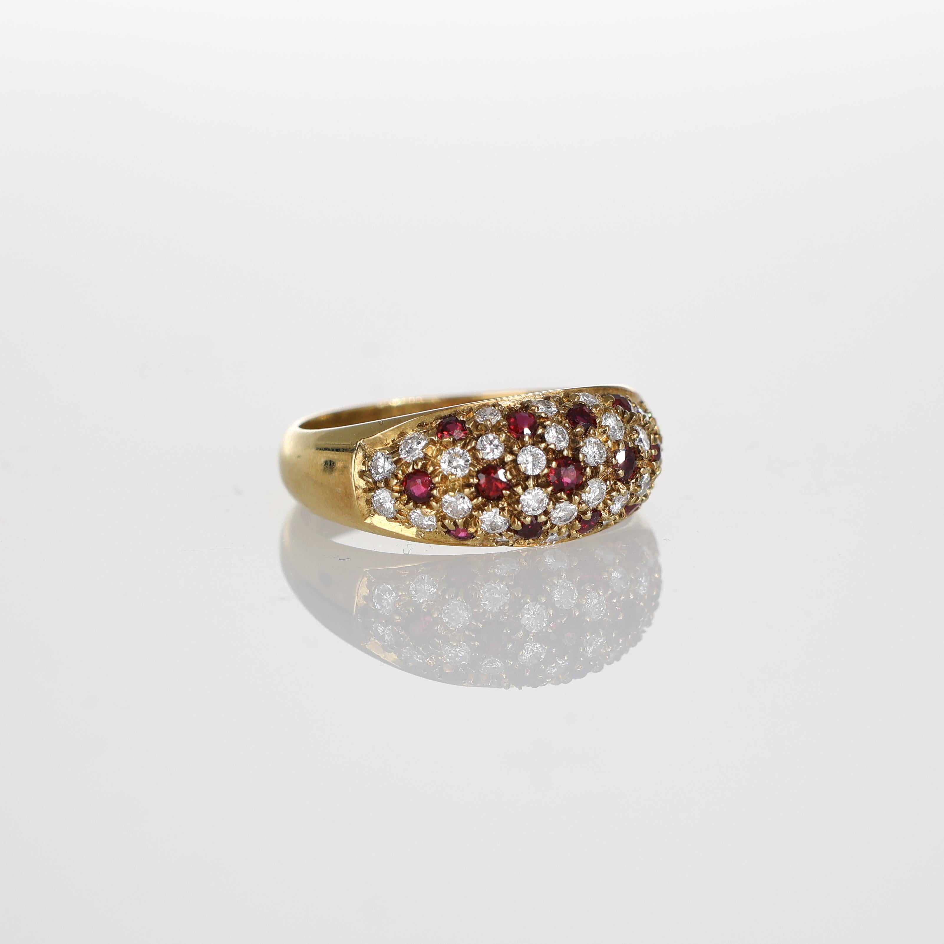 Brilliant Cut 18k Yellow Gold Band with Alternating Pave of Rubies and Diamonds For Sale