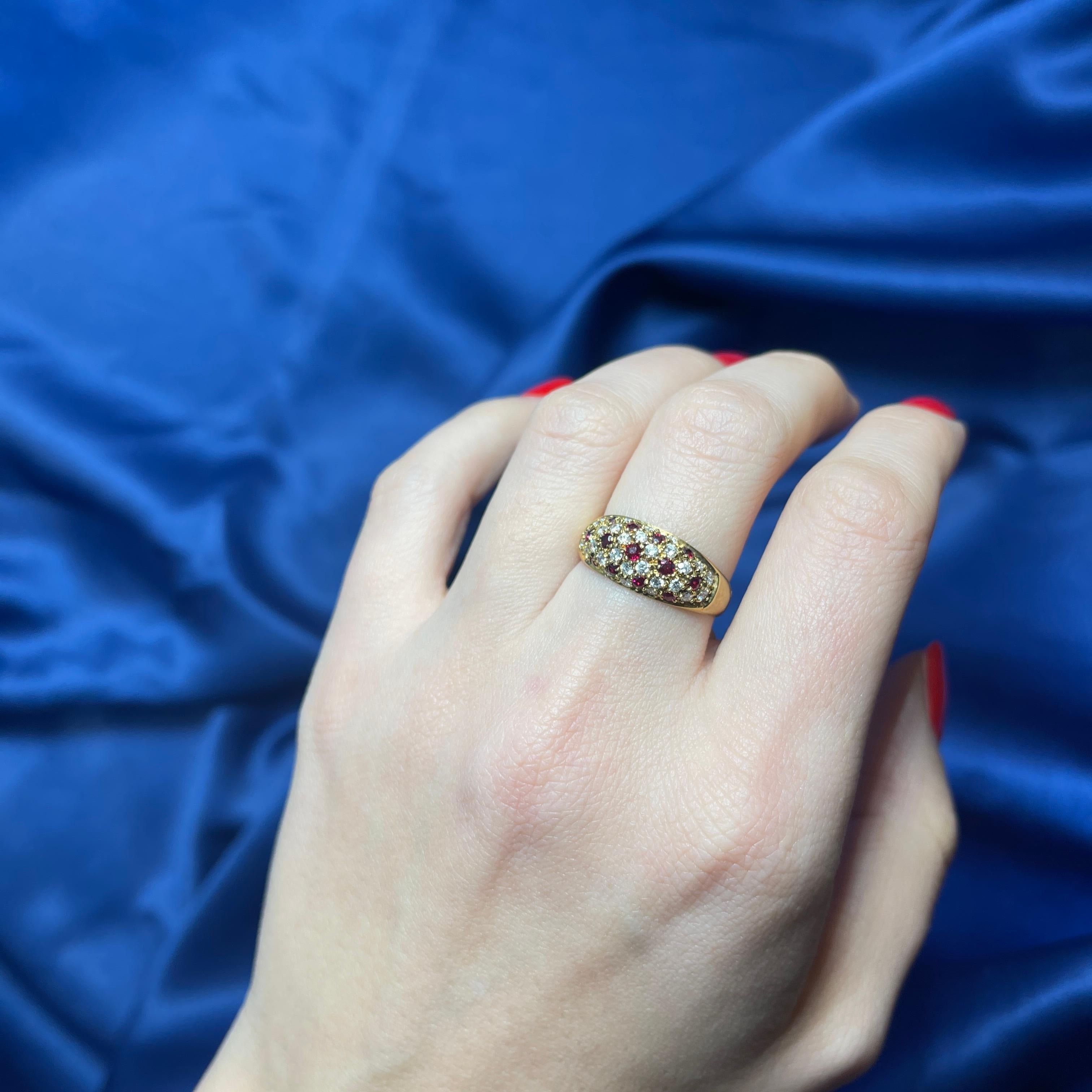 18k Yellow Gold Band with Alternating Pave of Rubies and Diamonds For Sale 2