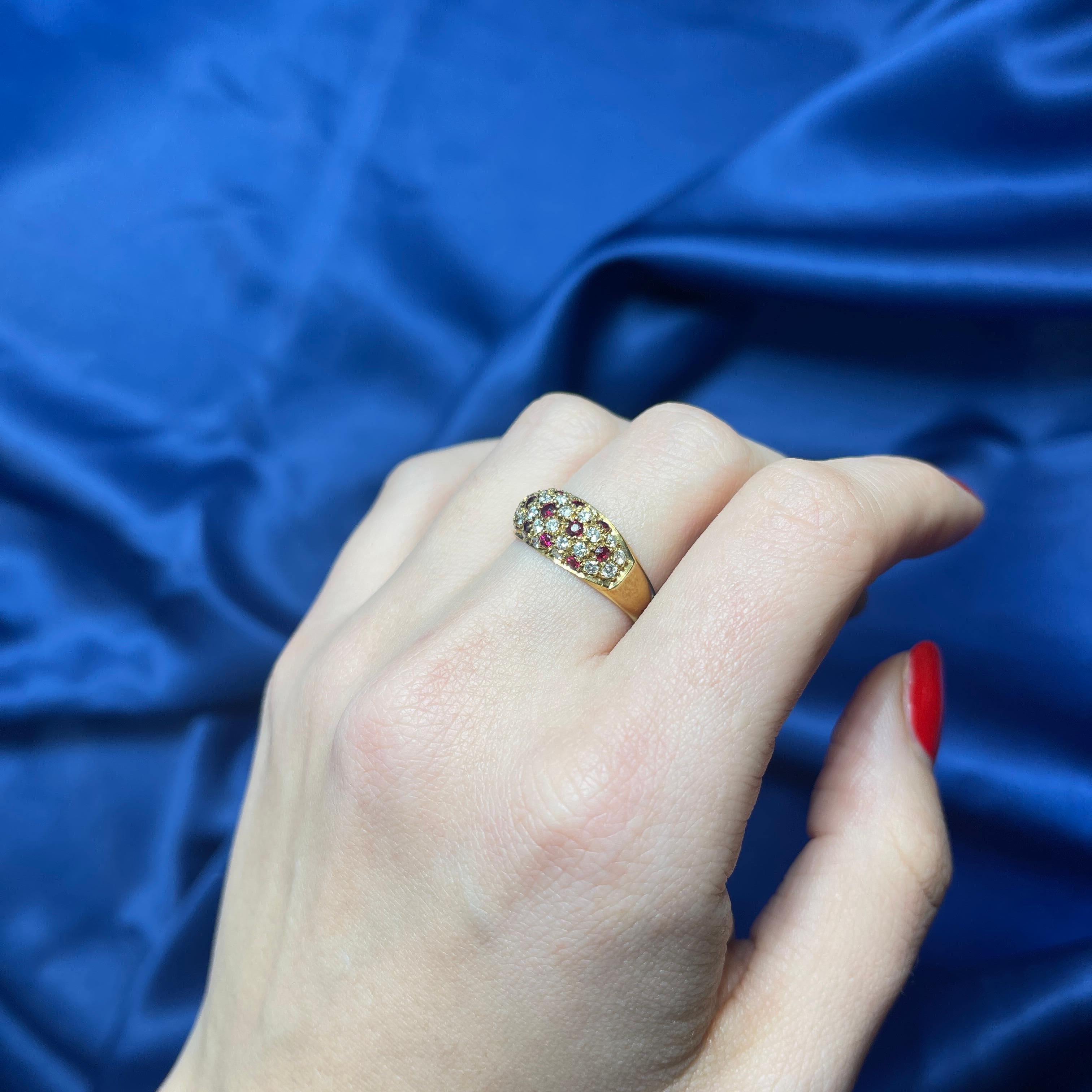 18k Yellow Gold Band with Alternating Pave of Rubies and Diamonds For Sale 3