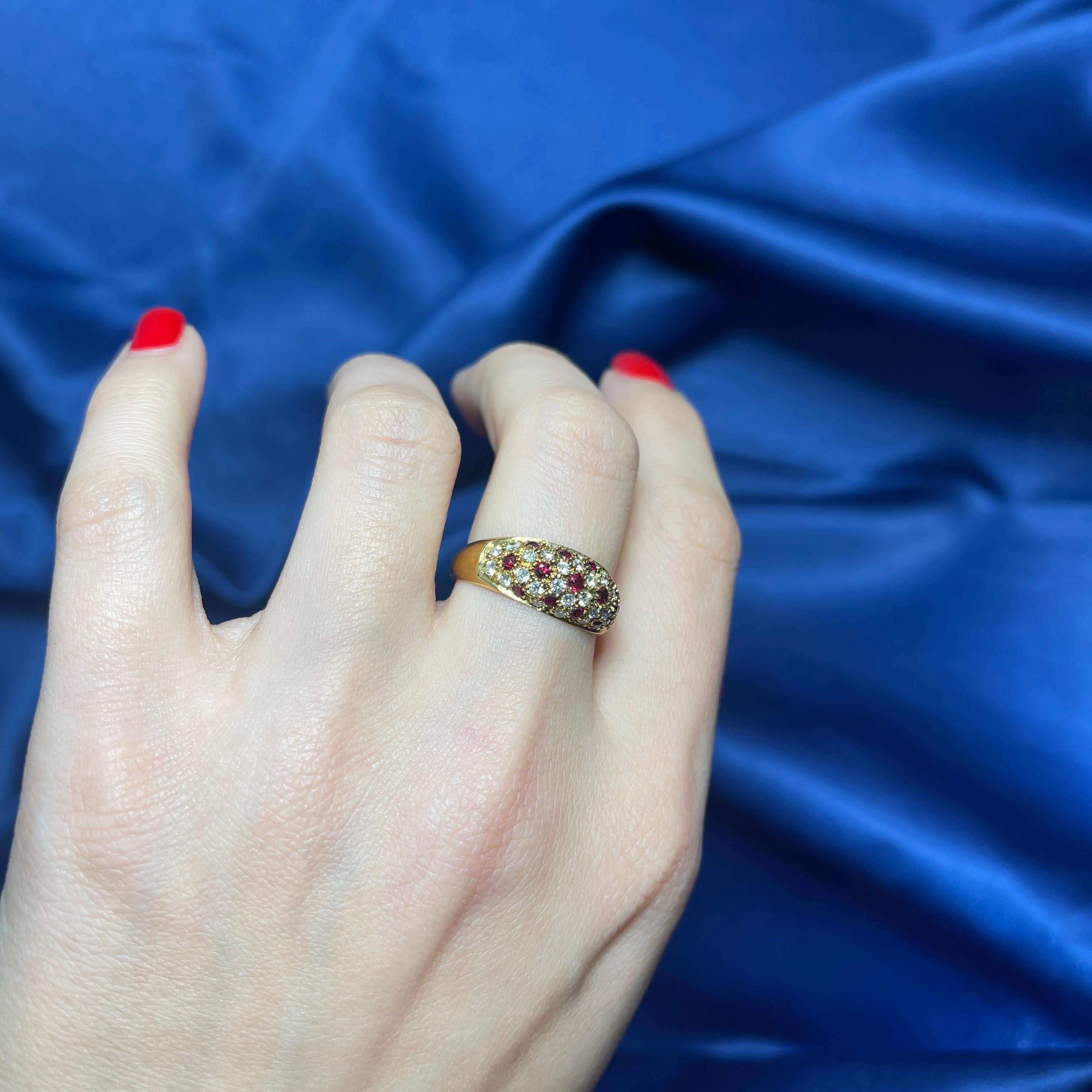 18k Yellow Gold Band with Alternating Pave of Rubies and Diamonds For Sale 4