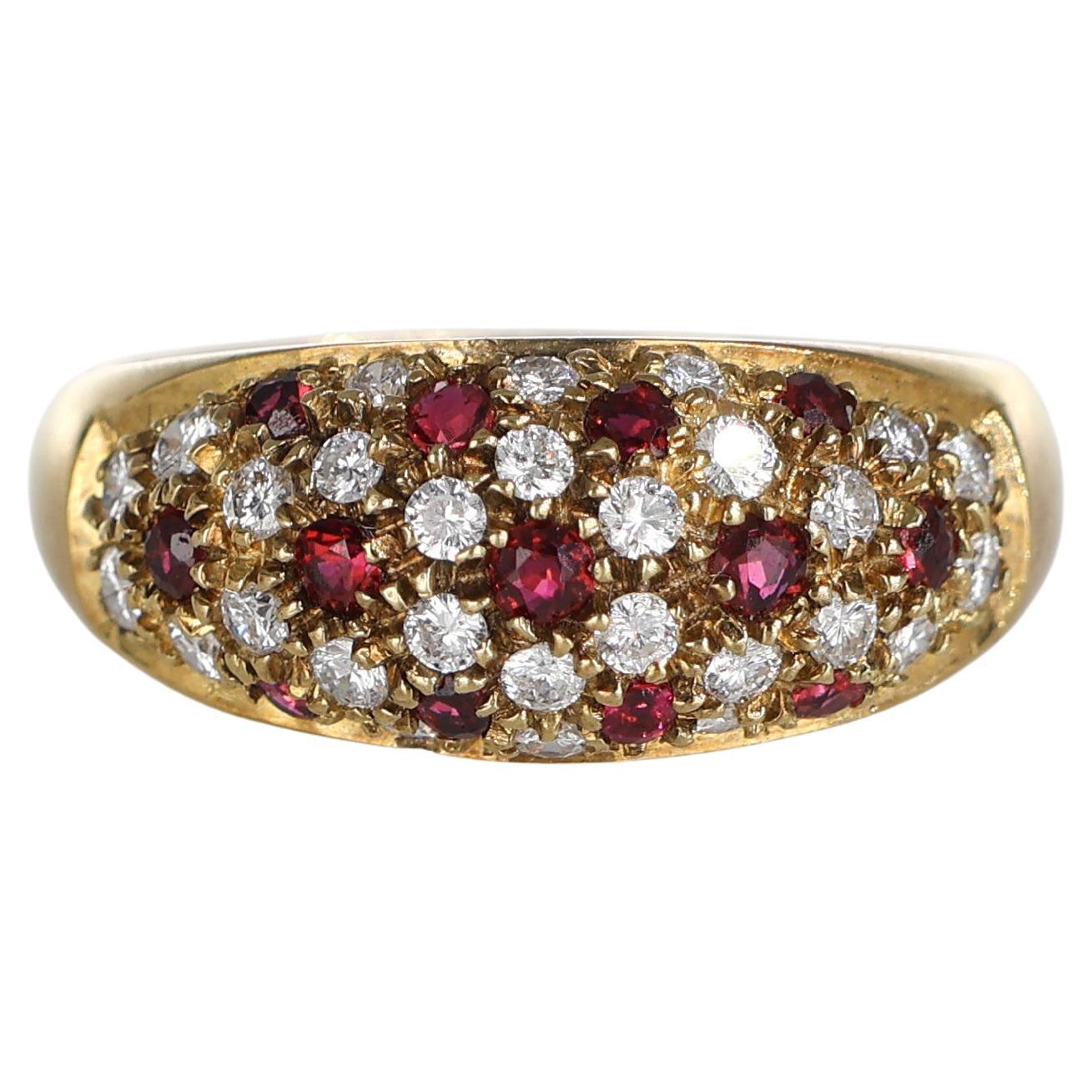 18k Yellow Gold Band with Alternating Pave of Rubies and Diamonds