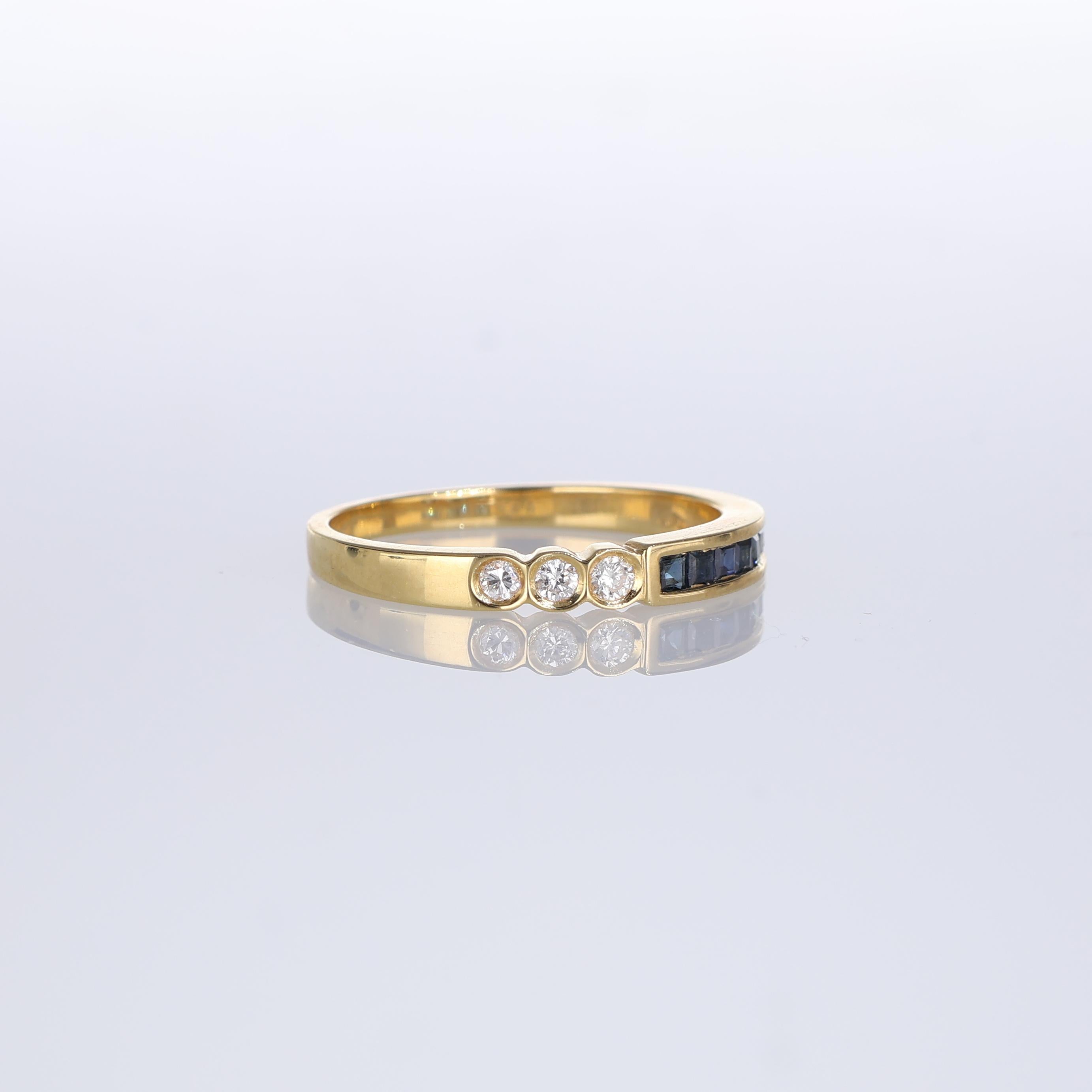 Brilliant Cut 18K Yellow Gold Band with Diamonds and Sapphires For Sale