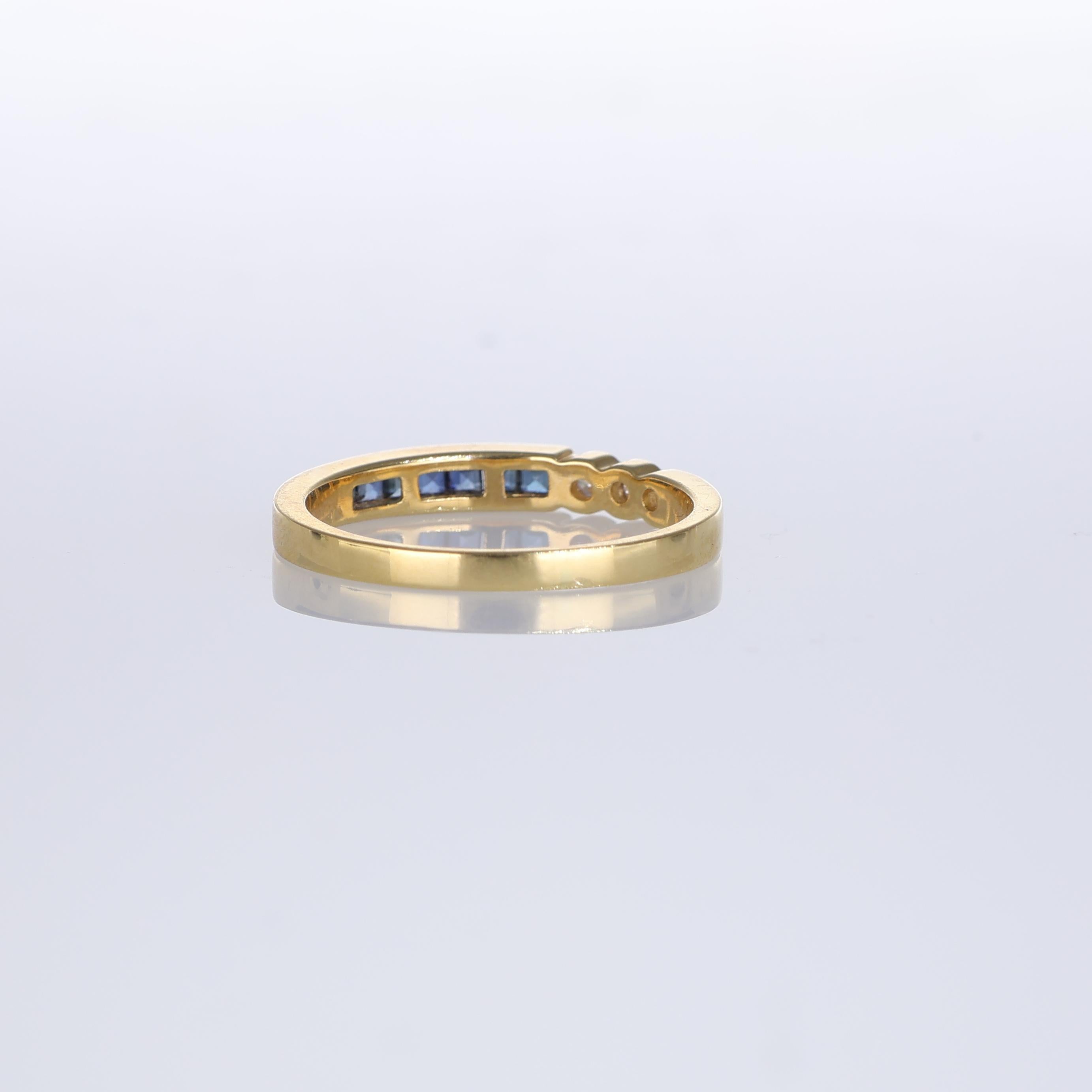 Women's or Men's 18K Yellow Gold Band with Diamonds and Sapphires For Sale