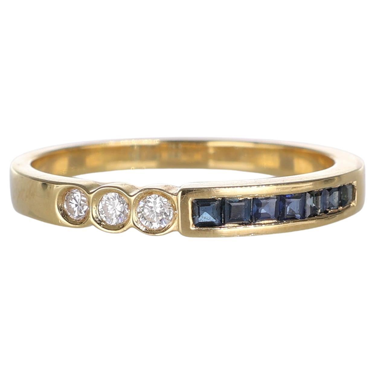 18K Yellow Gold Band with Diamonds and Sapphires
