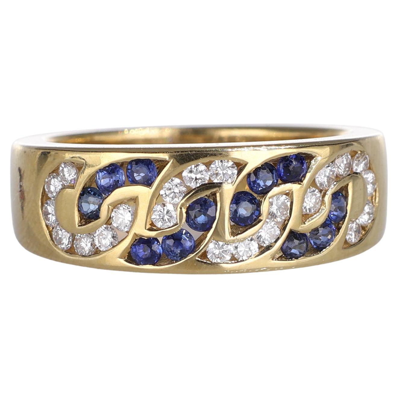 Bracelet en or jaune 18 carats avec chaîne entrelacée en diamants et saphirs