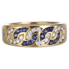 18K Yellow Gold Band with Intertwined Diamond and Sapphire Chain