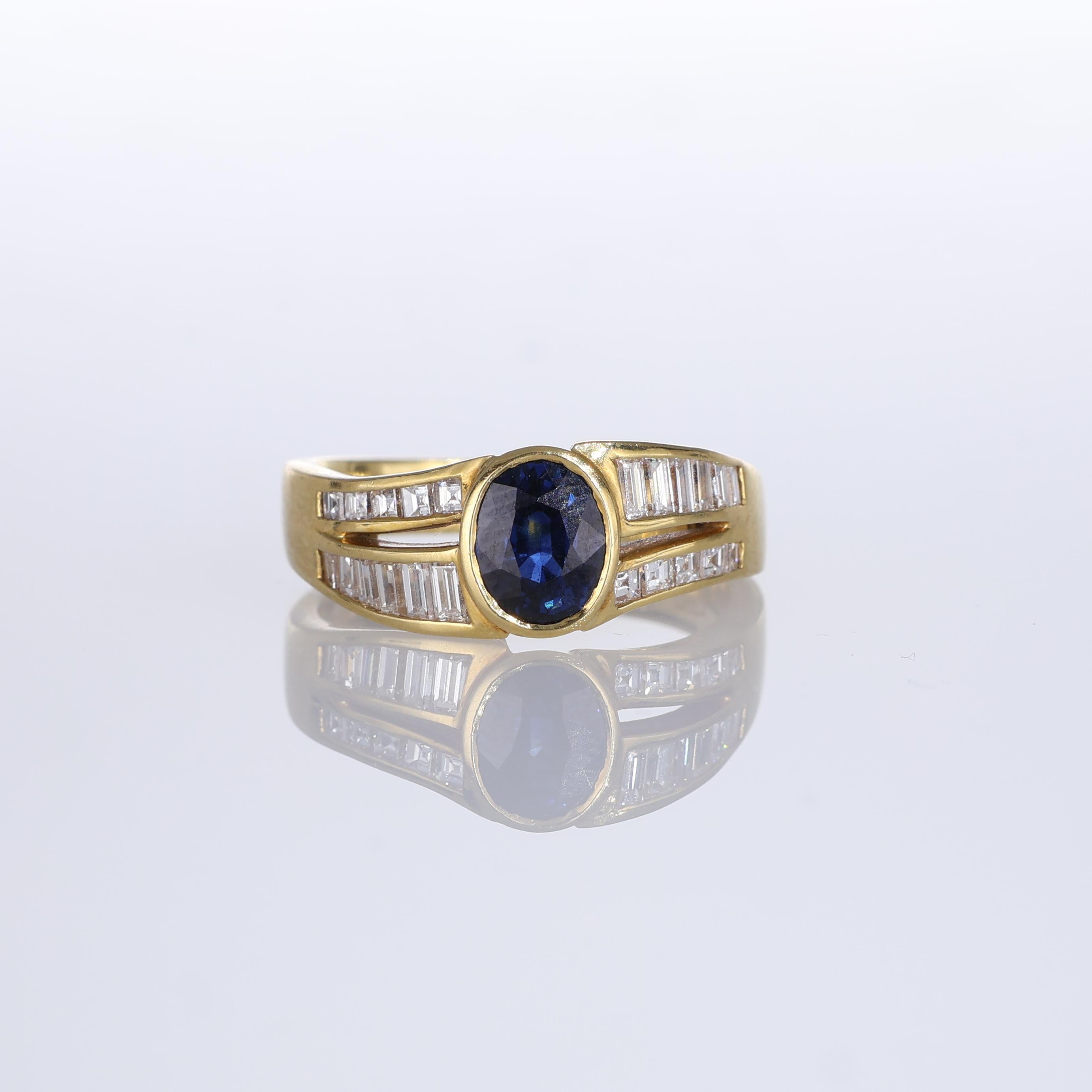 IMPORTANT NOTE:
✔ No additional costs will be added to this order.
✔ Shipping and customs duties are fully covered by us.
--------------------
An exquisite 18K yellow gold band featuring a stunning oval sapphire of 1.51 carats at the center,