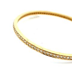 18K Yellow Gold Bangle Bracelet with 2.5 Carat Round H-SI Diamonds Size 7.5