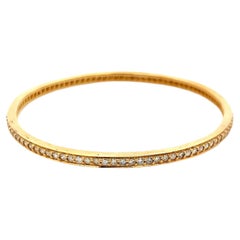 18K Yellow Gold Bangle Bracelet with 2.5 Carat Round H-SI Diamonds Size 7.5