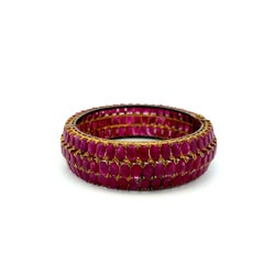 18K Yellow Gold Bangle Bracelet with 75 Carat Oval Rubies Gemstones Size 7