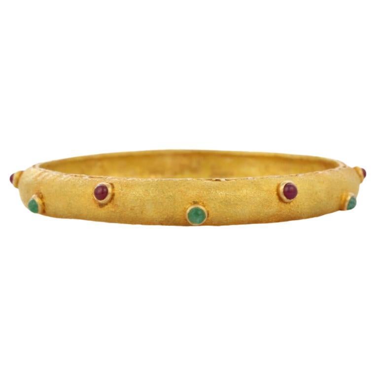 18K Yellow Gold Bangle with Emerald and Ruby