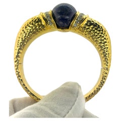 18k Yellow Gold Bangle with Lapis Lazuli & Round Diamonds