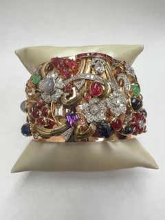 18k Yellow Gold Bangle with Mixed Stones & Round Diamonds 4.05 Tcw