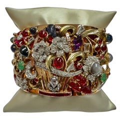 Bracelet jonc en or jaune 18 carats avec pierres mixtes et diamants ronds 4,05 carats