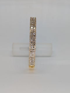 18K Yellow Gold Bangle with Princes Cut and Round Diamonds Totaling 6.55cts