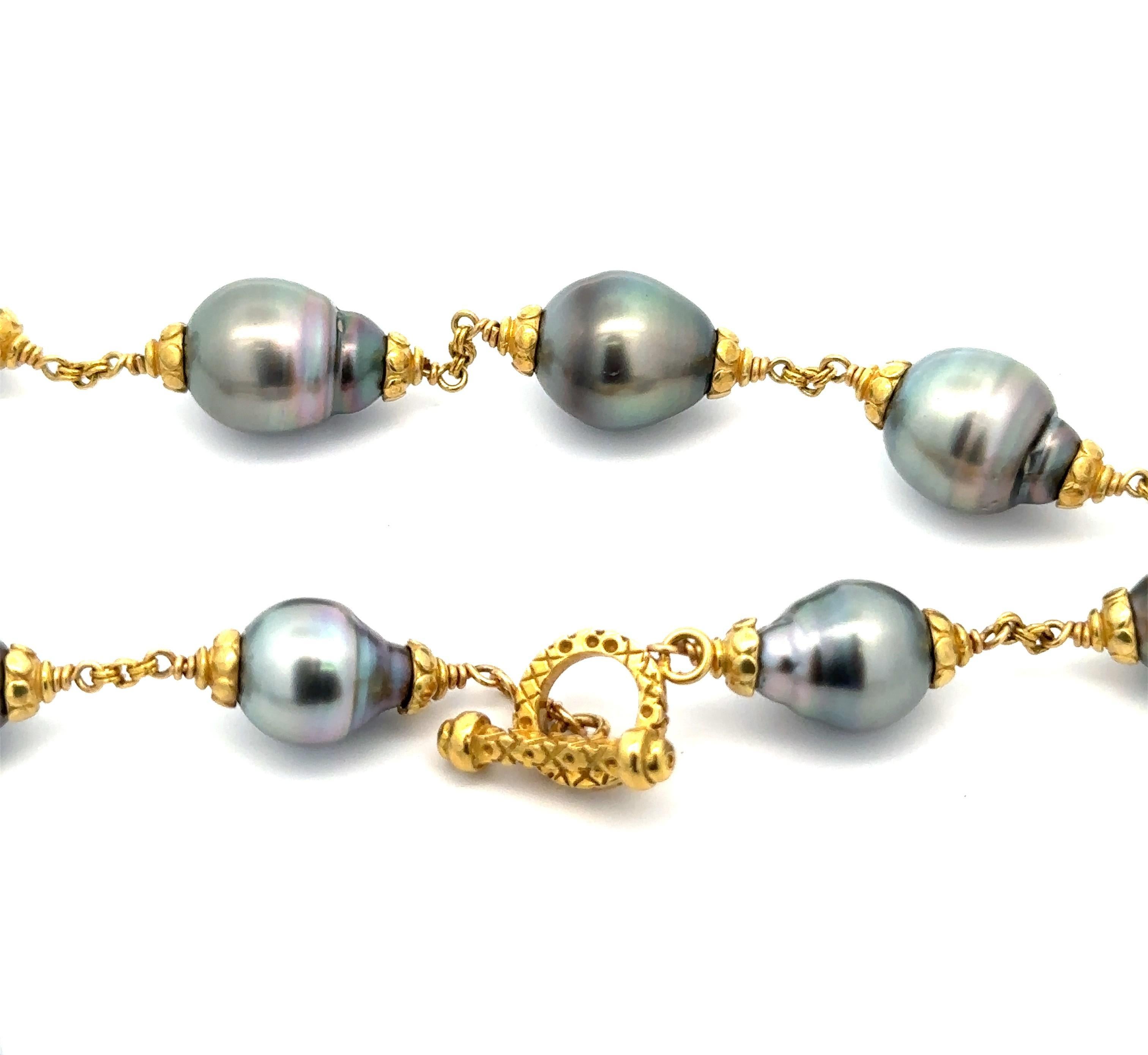 Collier en or jaune 18k avec perles de Tahiti baroques et fermoir à bascule Excellent état - En vente à Montclair, NJ