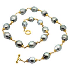 18k Yellow Gold Baroque Tahitian Pearl 19" Strand Necklace w/ Toggle Clasp 18k Yellow Gold Baroque Tahitian Pearl 19" Strand Necklace w/ Toggle Clasp