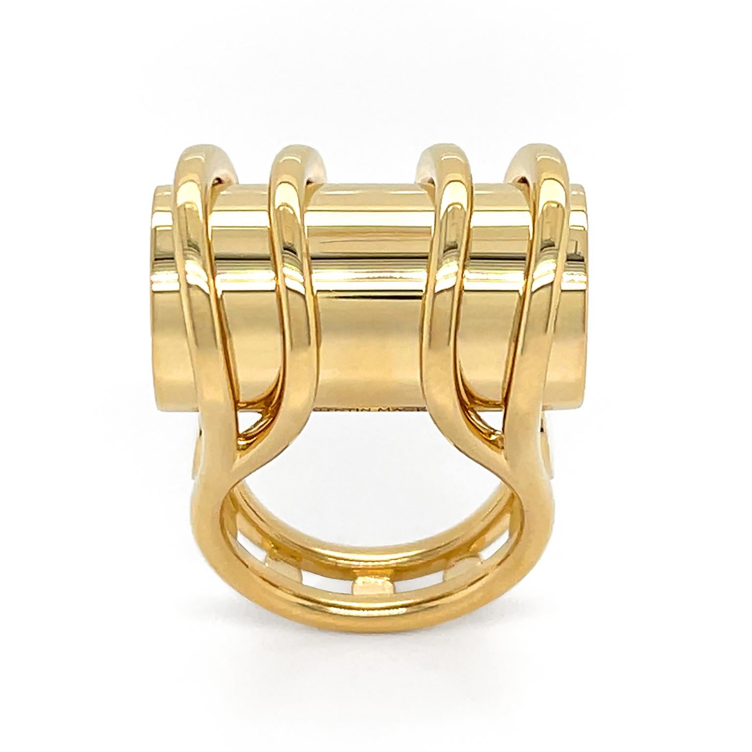 Women's or Men's 18K Yellow Gold Barrel Ring For Sale