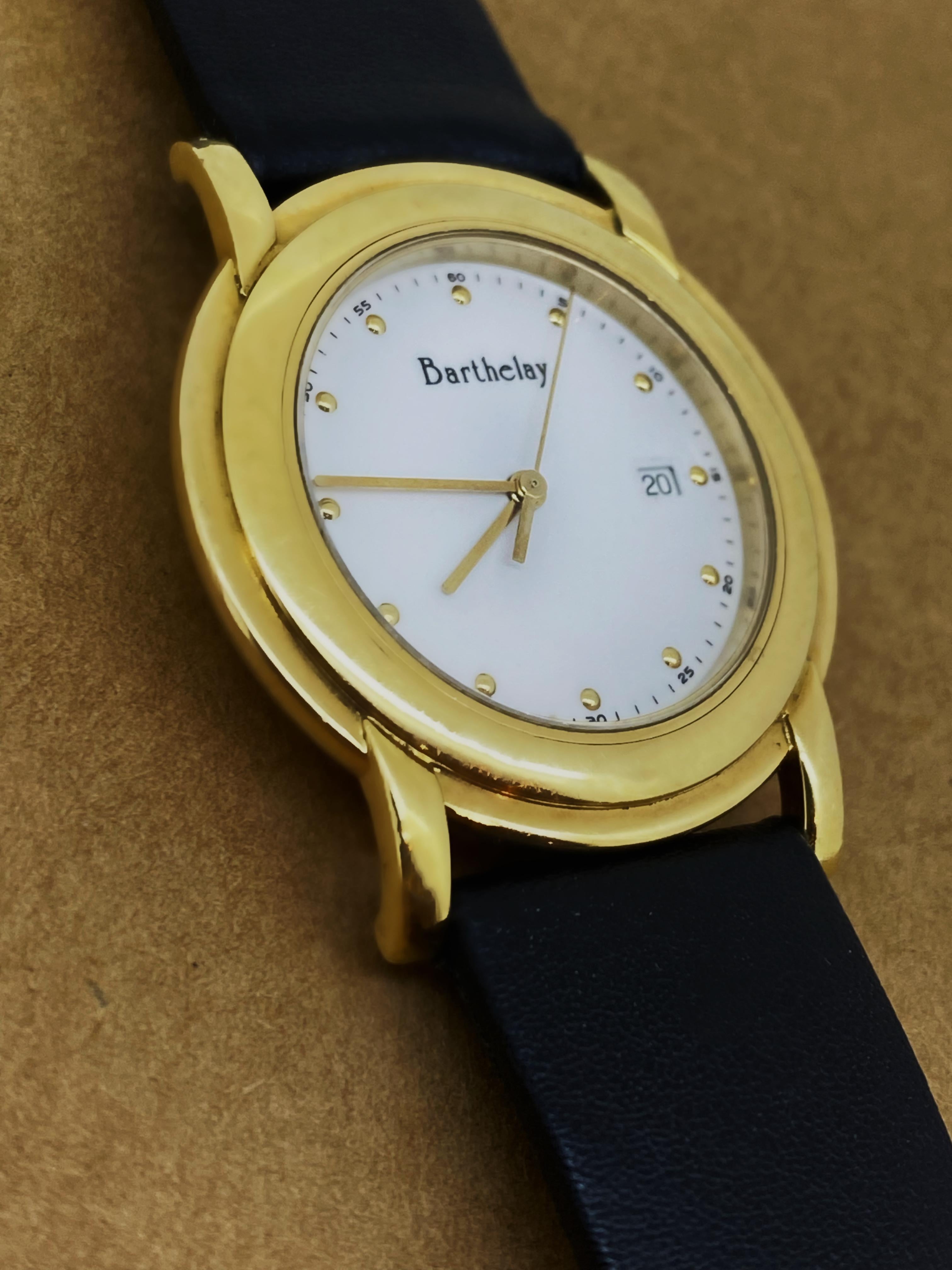 Men's 18K Yellow Gold Barthelay (est 1931) Paris Automatic 32mm Mens' Watch with Date For Sale