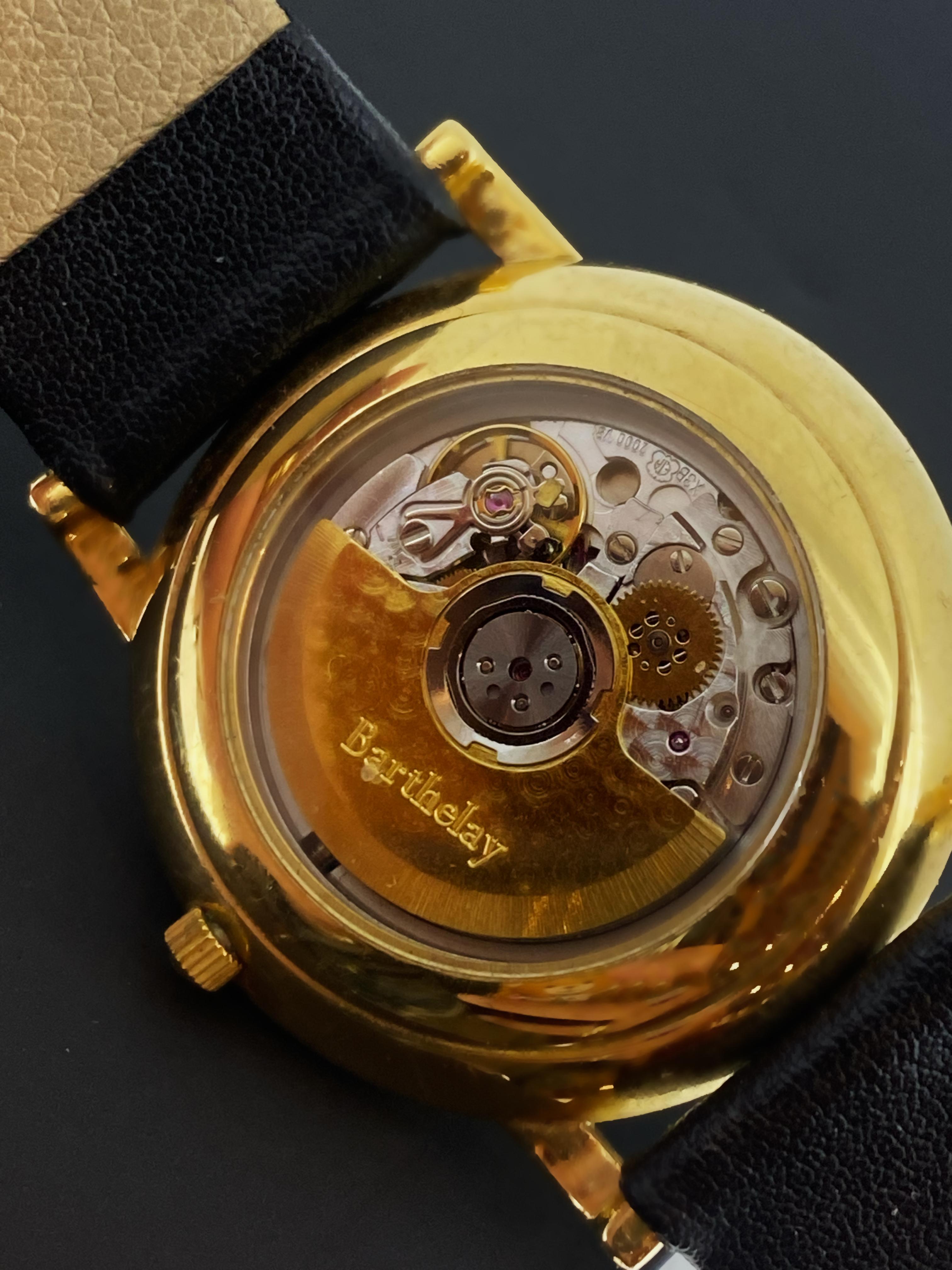 18K Yellow Gold Barthelay (est 1931) Paris Automatic 32mm Mens' Watch with Date For Sale 2