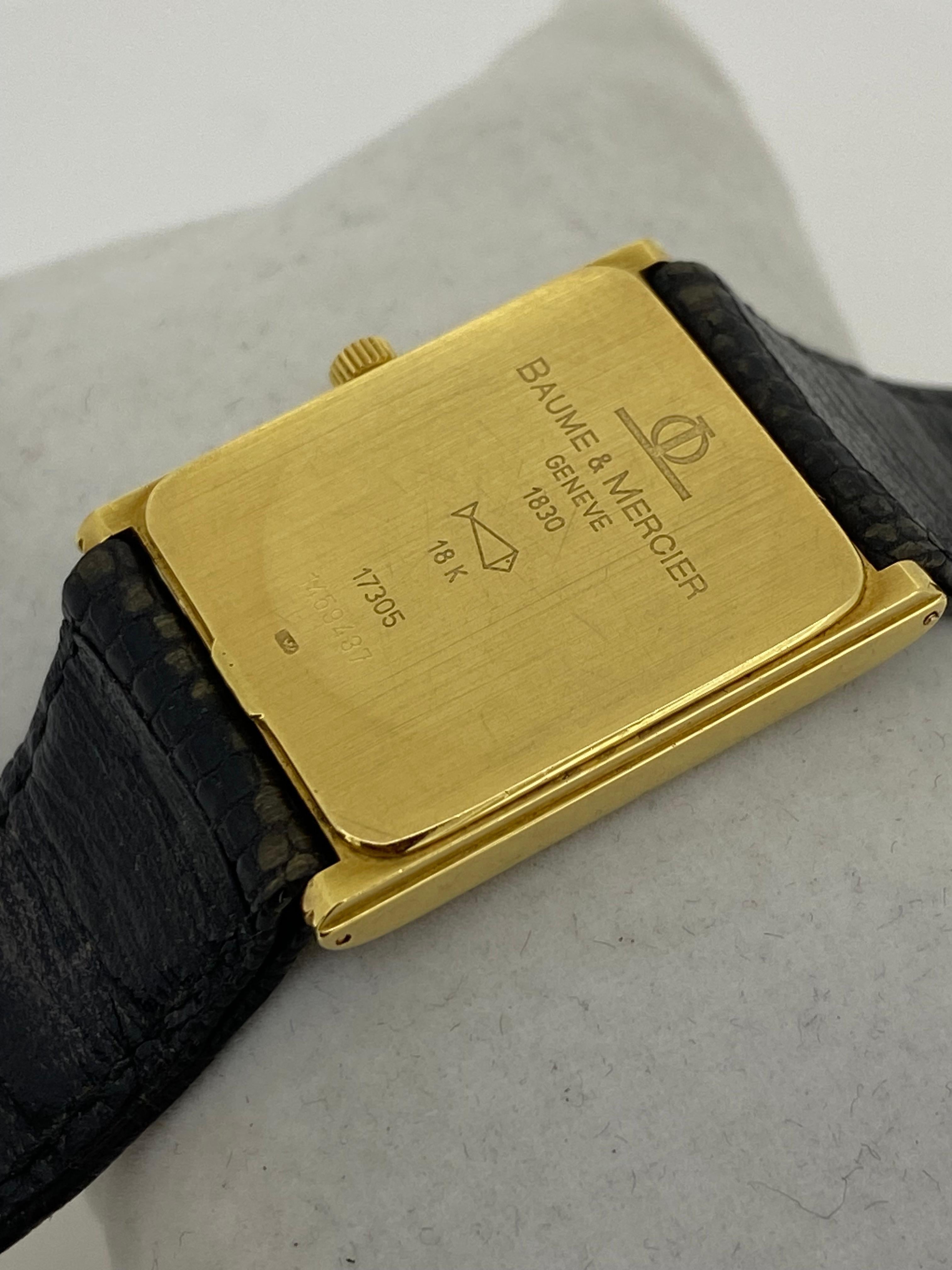 18 Karat Gelbgold Baume & Mercier Geneve Ref 1830 Schweizer Quarz Rechteckige Uhr (Moderne) im Angebot