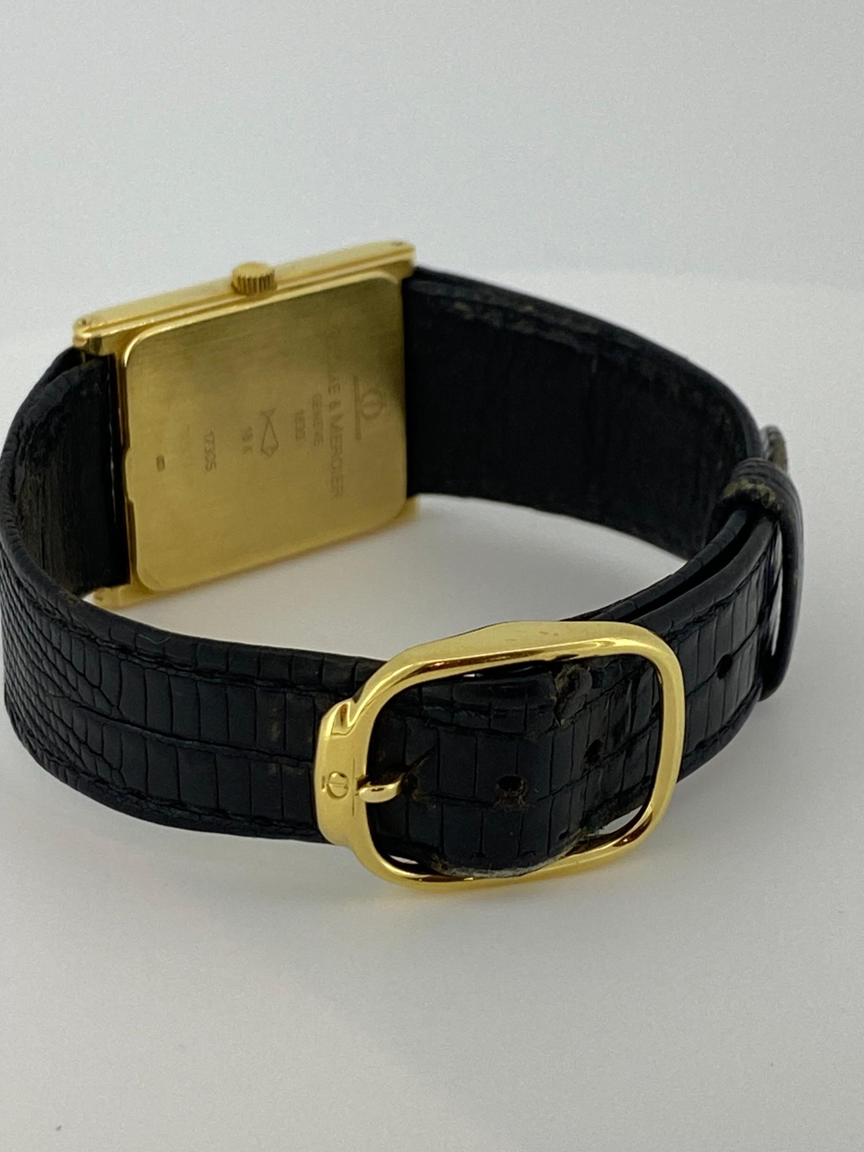 18K Yellow Gold Baume & Mercier Geneve ref 1830 Swiss Quartz Rectangle Watch In Excellent Condition For Sale In MELBOURNE, AU