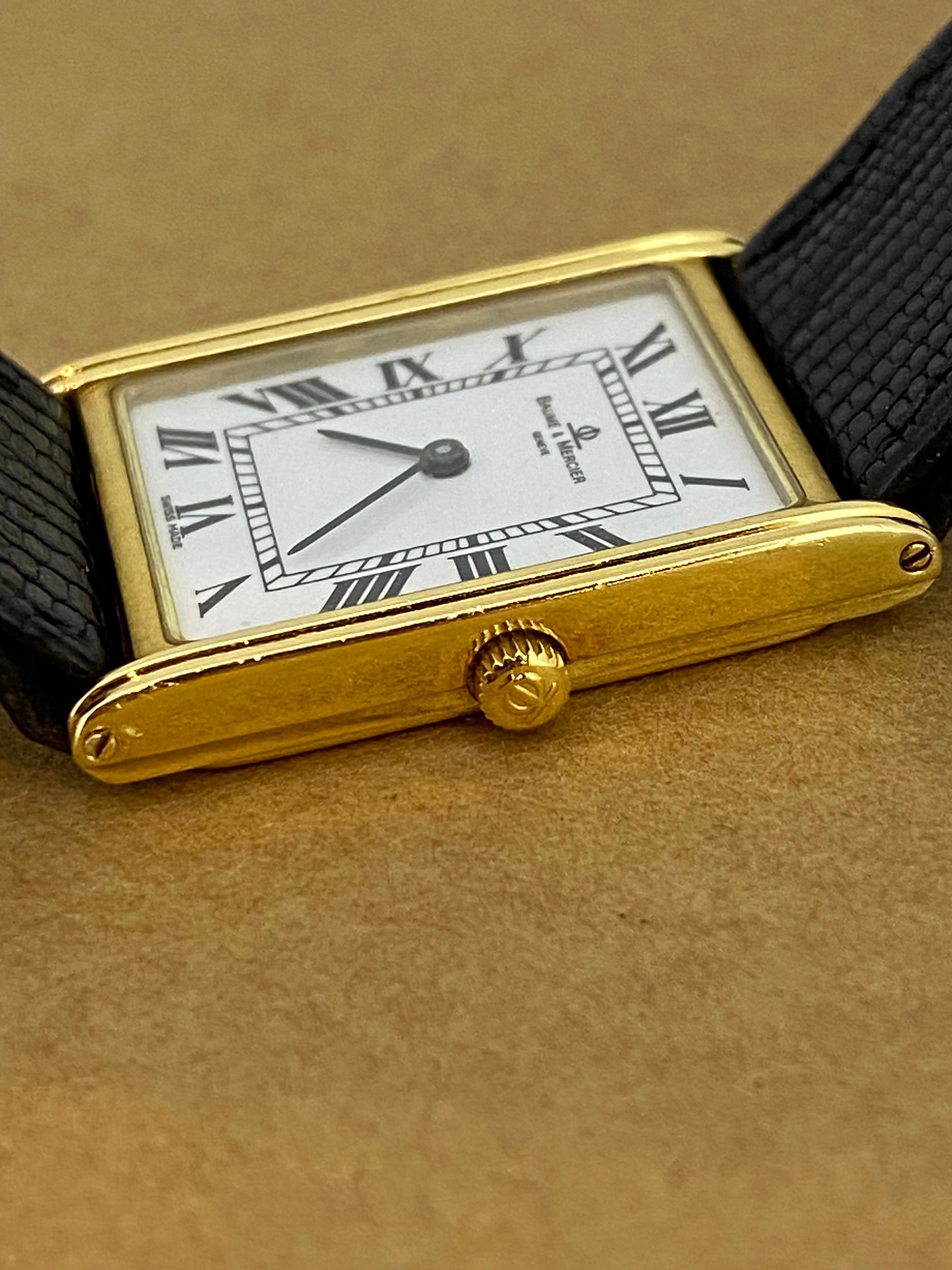 18 Karat Gelbgold Baume & Mercier Geneve Ref 1830 Schweizer Quarz Rechteckige Uhr im Angebot 1