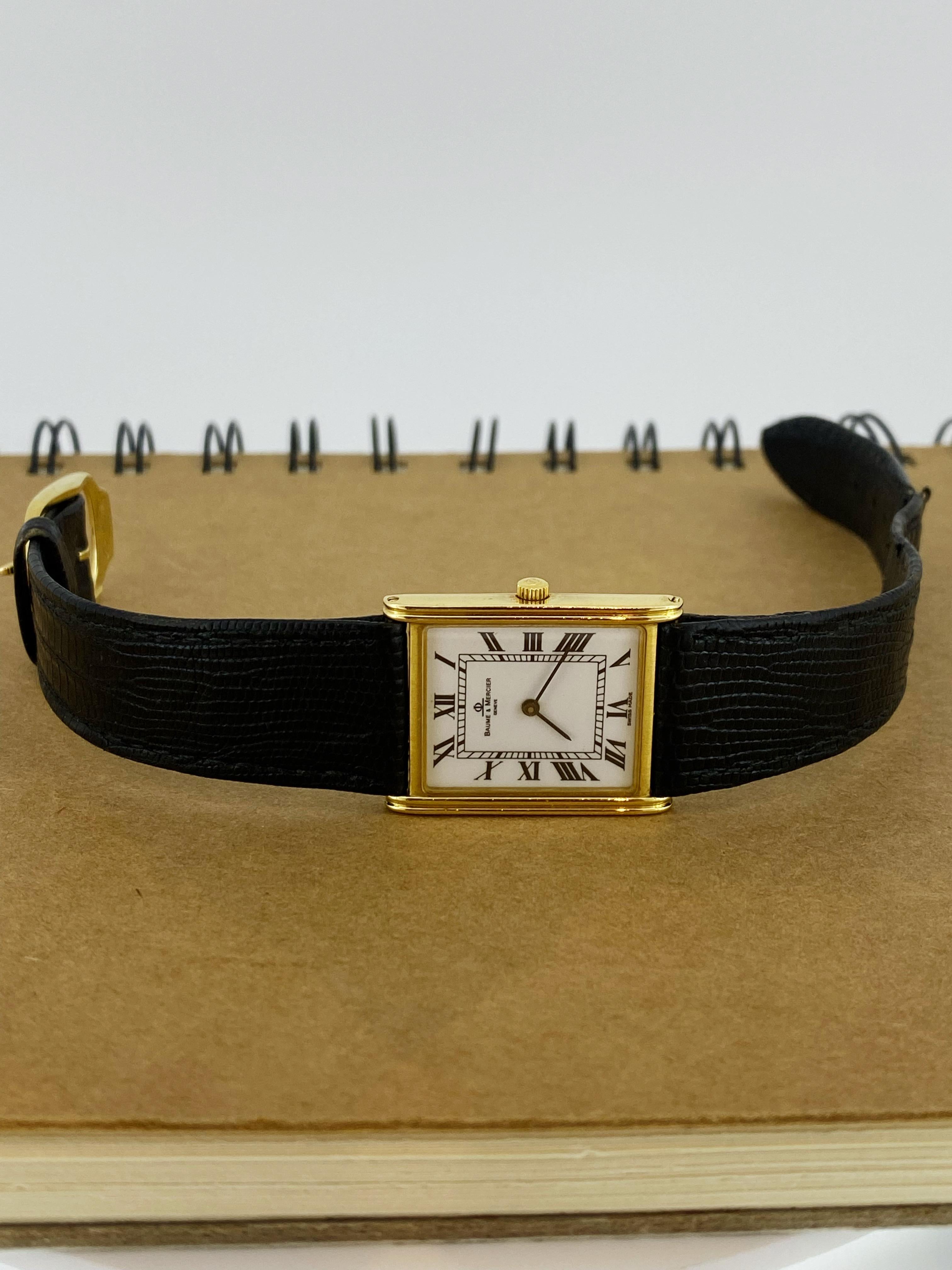 18K Yellow Gold Baume & Mercier Geneve ref 1830 Swiss Quartz Rectangle Watch For Sale 2