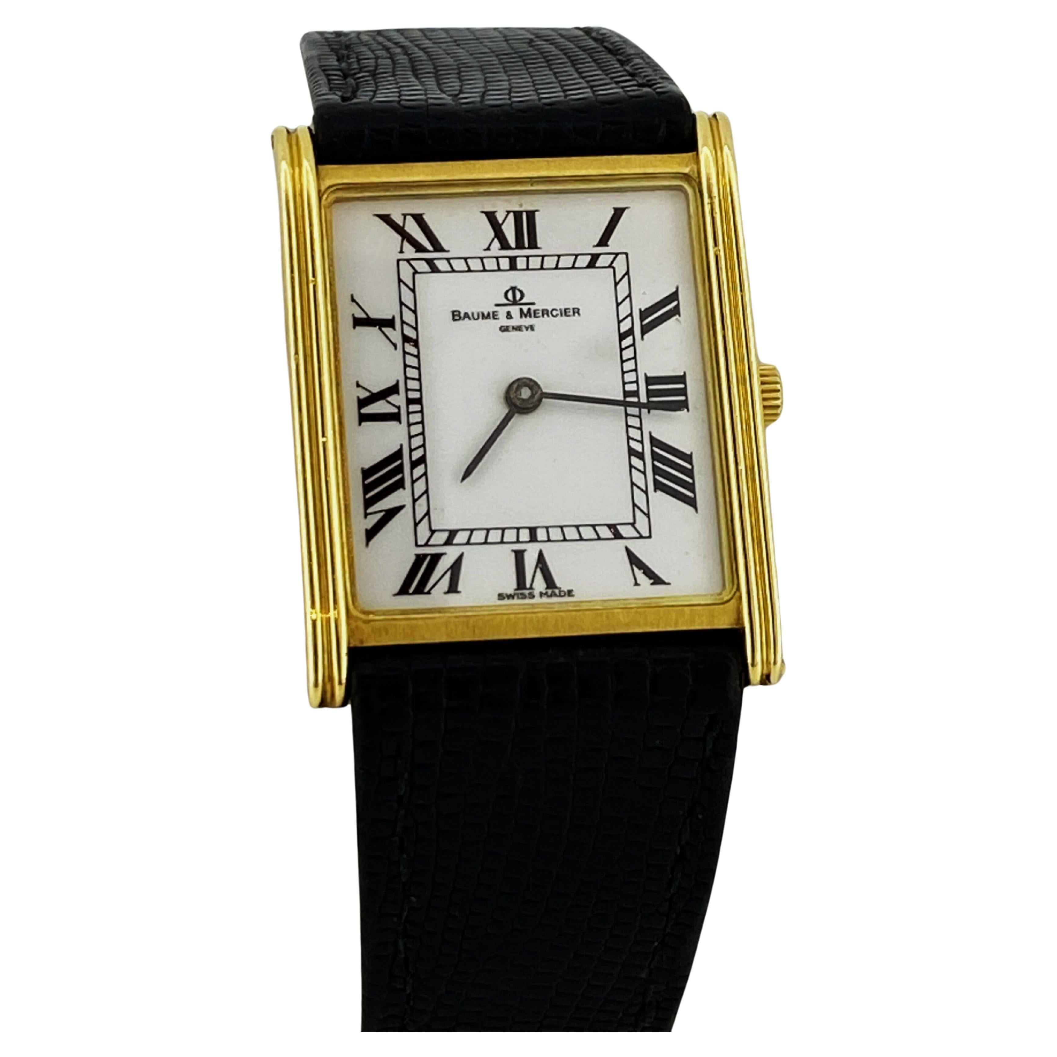 18K Yellow Gold Baume & Mercier Geneve ref 1830 Swiss Quartz Rectangle Watch For Sale
