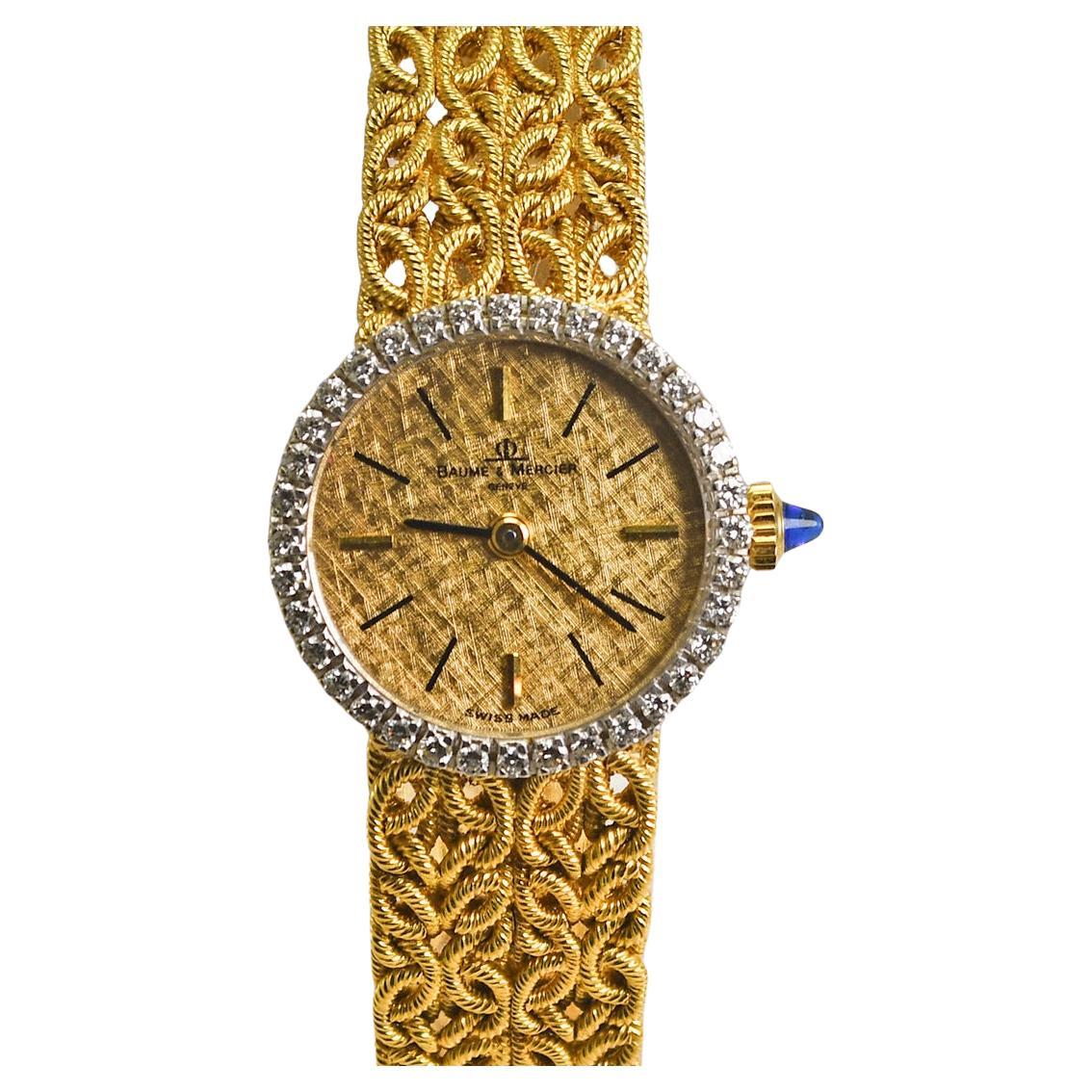 18K Yellow Gold Baume & Mercier with Diamond Bezel Watch 21mm
