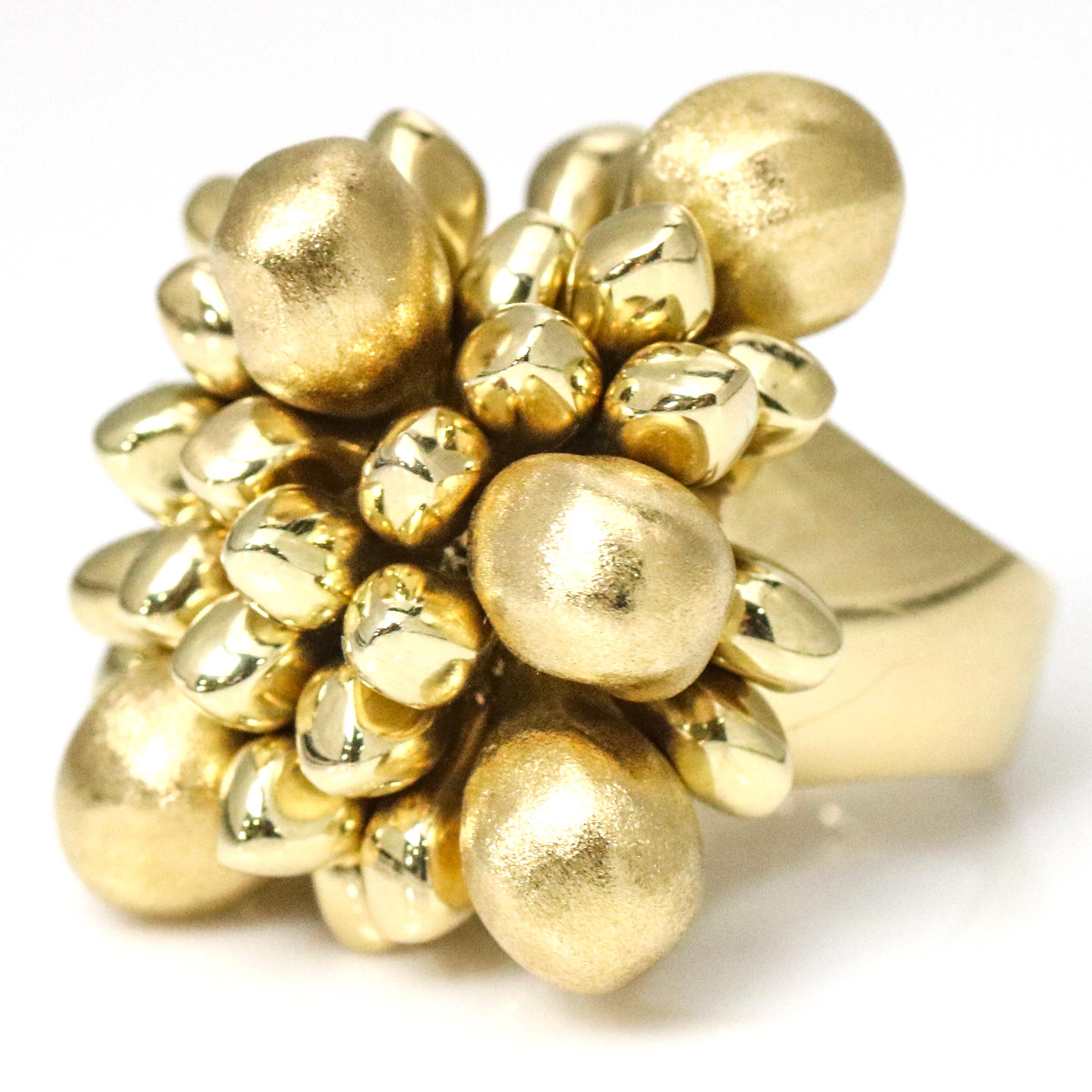 Modern 18 Karat Yellow Gold Bead Cluster Statement Ring For Sale
