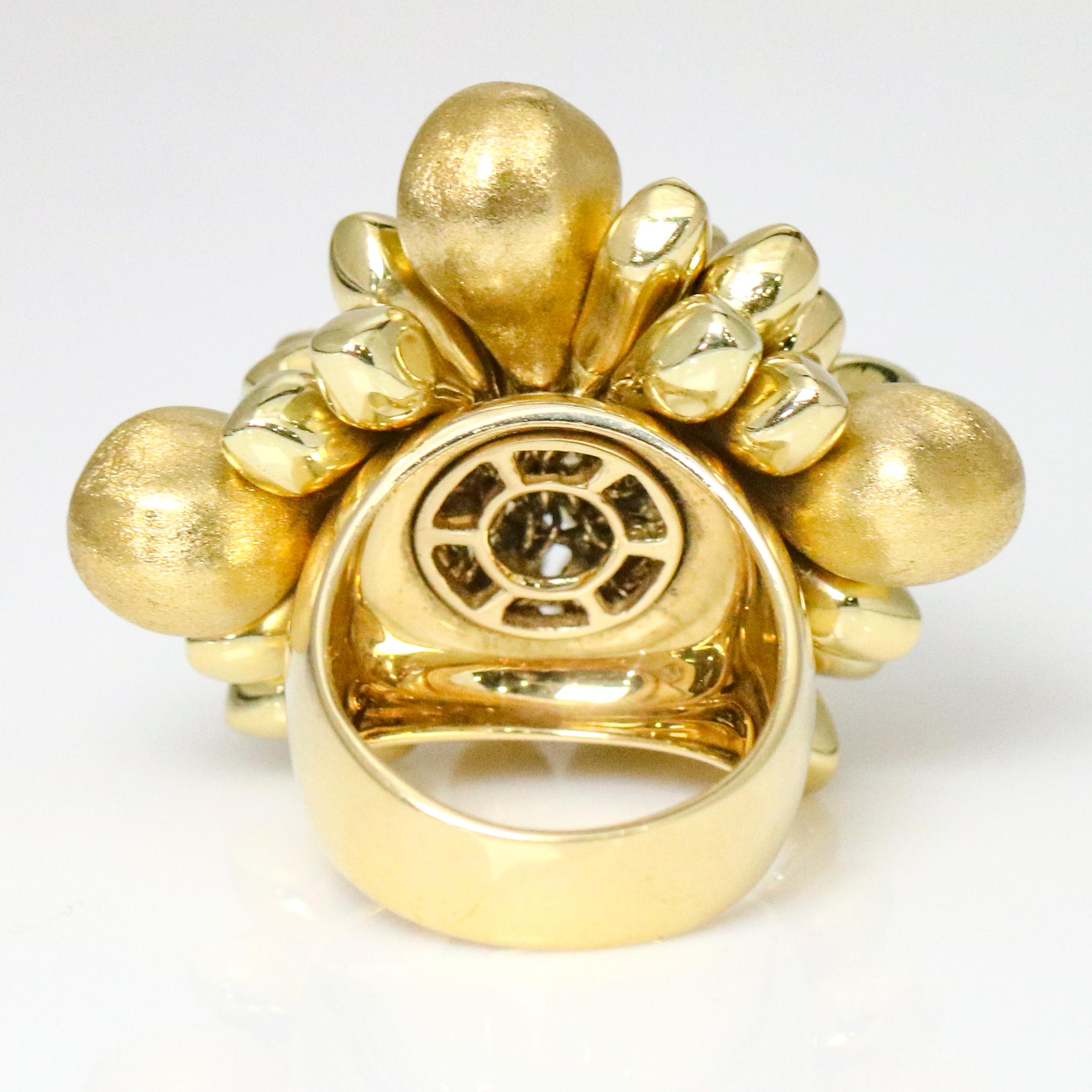 Women's or Men's 18 Karat Yellow Gold Bead Cluster Statement Ring For Sale