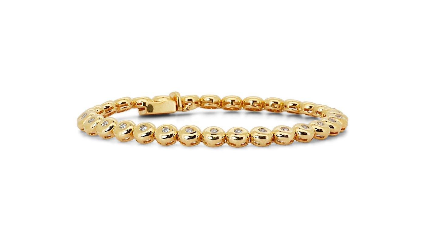 18k Yellow Gold Beaded Bracelet w/ 1.25ct Natural Diamonds IGI