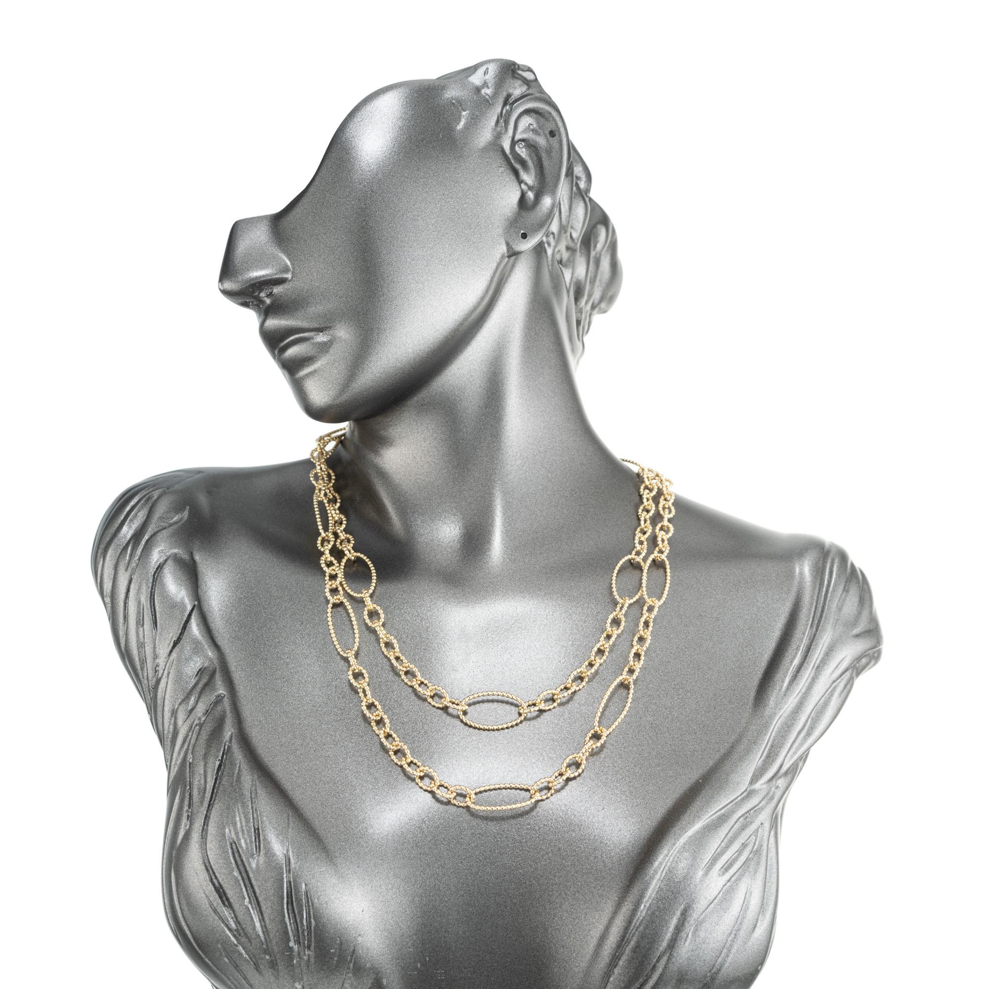 18k Yellow Gold Beaded Corrugated Style Link Necklace  For Sale 2