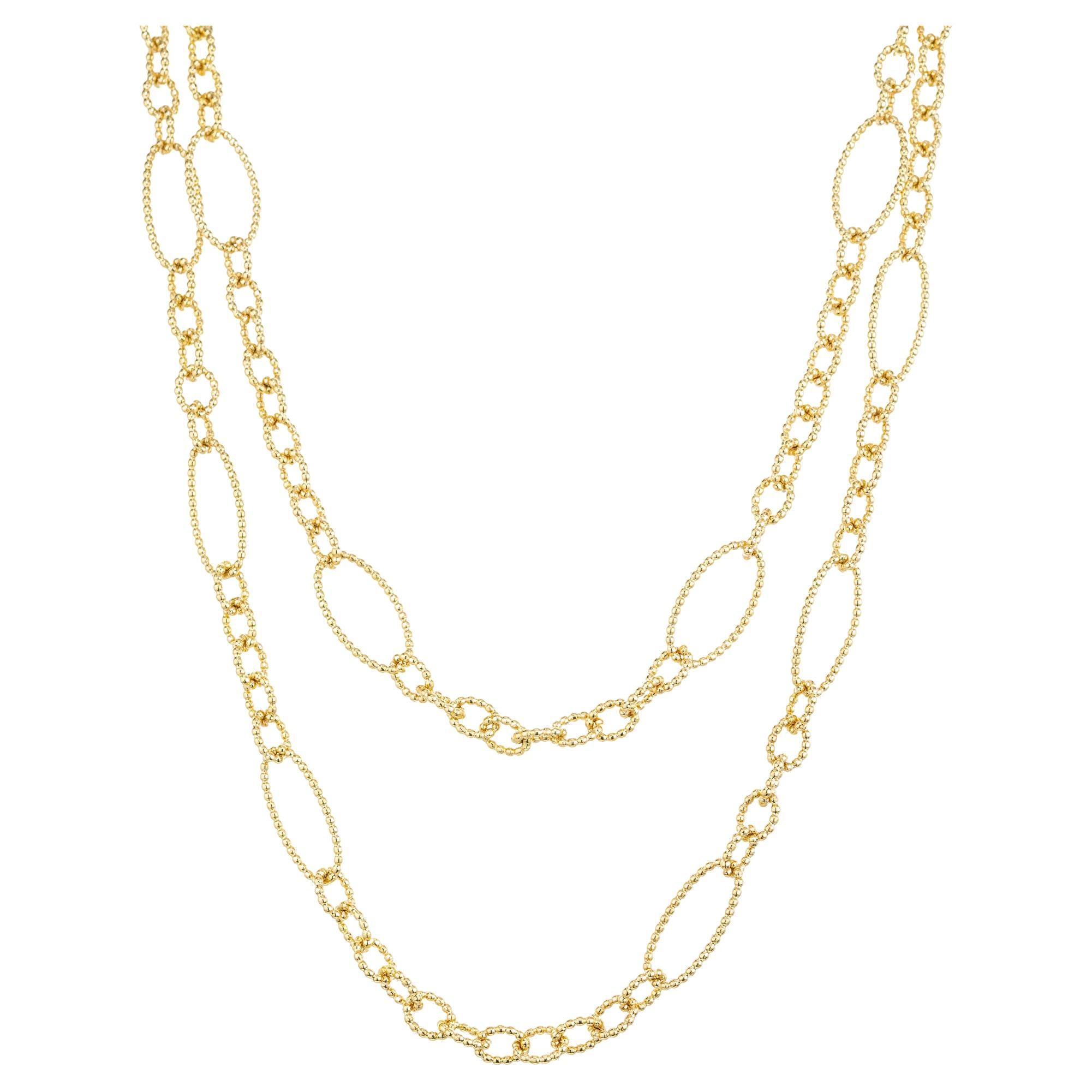 18k Yellow Gold Beaded Corrugated Style Link Necklace 