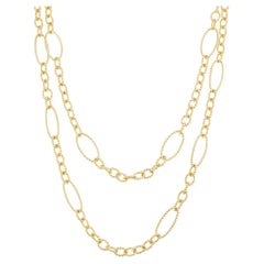 18k Yellow Gold Beaded Corrugated Style Link Necklace 