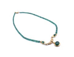 18 Karat Yellow Gold Beaded Emerald and Diamond Necklace