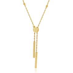 18K Yellow Gold Beaded Station Tassel Necklace 16.0-19.0"