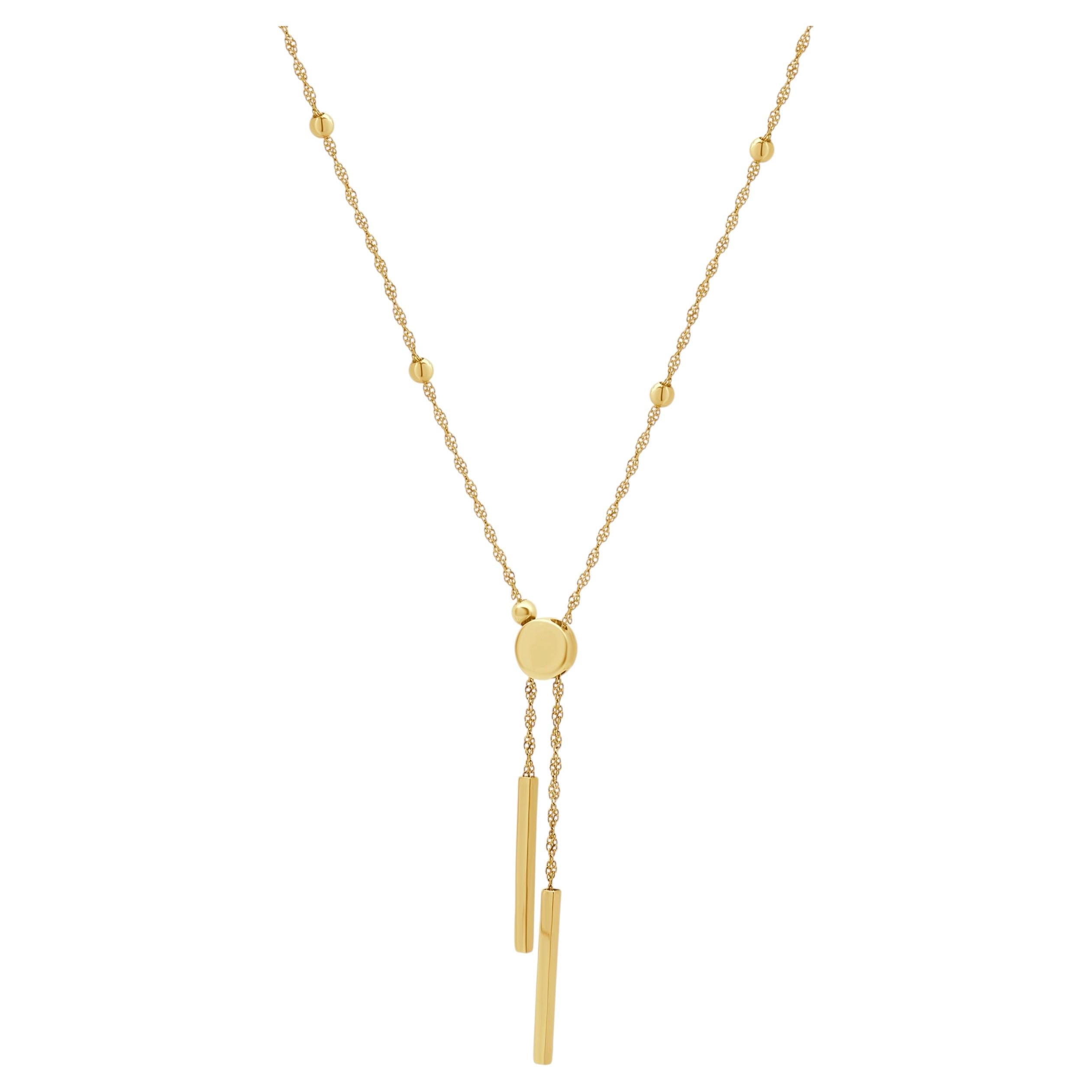 18K Yellow Gold Beaded Station Tassel Necklace 16.0-19.0" For Sale