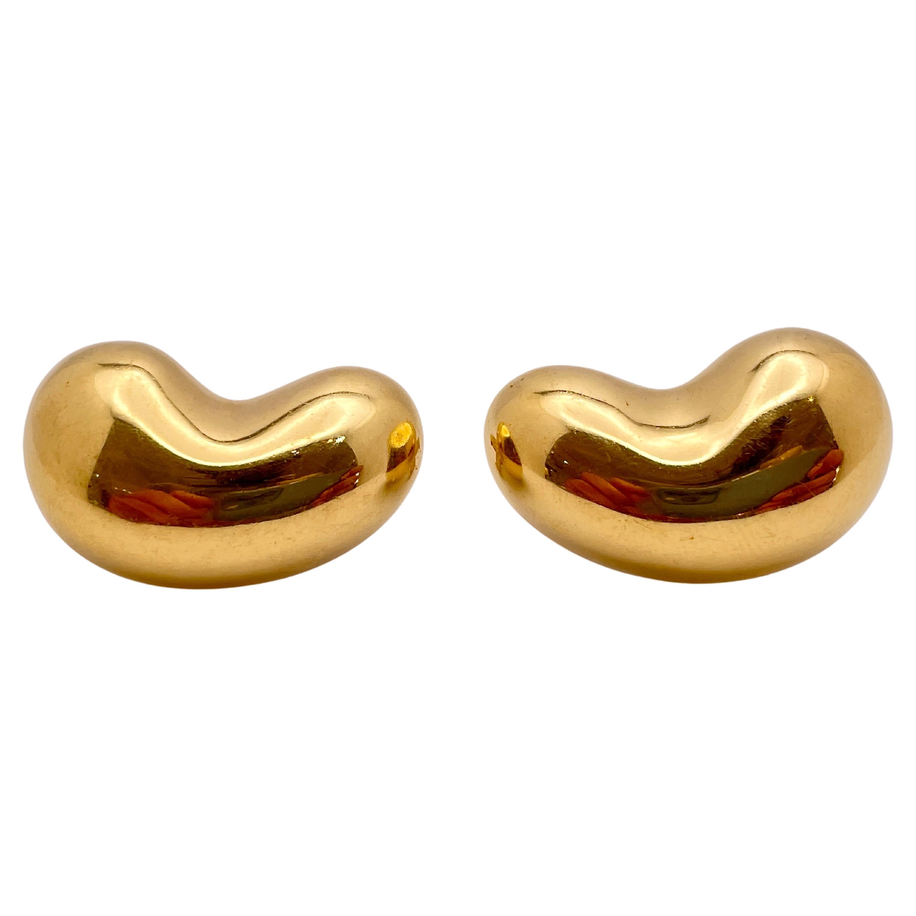 18K Yellow Gold Bean Lever-back Earrings For Sale