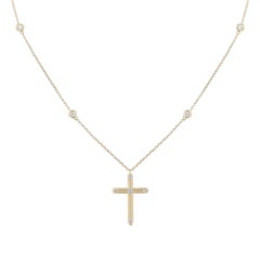 Collana con croce di diamanti a castone in oro giallo 18K, 0,20ct.
