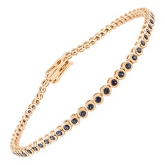 18K Gelbgold Lünette Set Blauer Saphir Tennis-Armband 1,63 CTW Feiner Schmuck