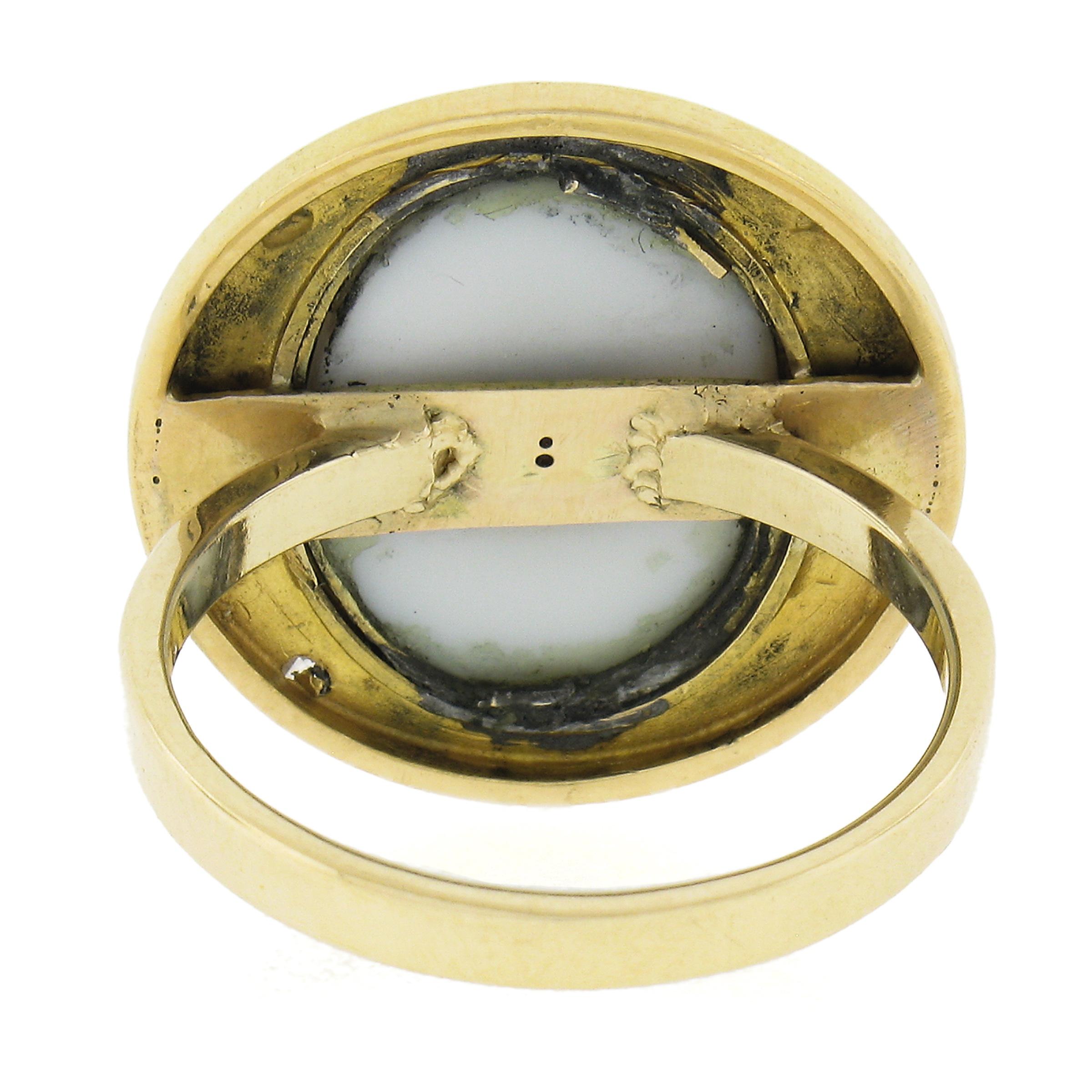18k Yellow Gold Bezel Set Carved Hard Stone Scarab w/ Rose Cut Diamonds Ring For Sale 3