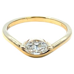 18K Yellow Gold Bezel-Set Marquise Diamond Ring
