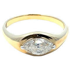 18K Yellow Gold Bezel Set Marquise Diamond Ring with White Gold Accents
