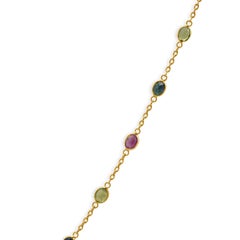 18K Yellow Gold Bezel Set Multi-Color Oval Sapphire Station Necklace 18.0"