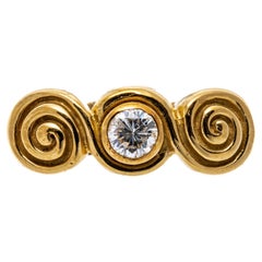 18k Yellow Gold Bezel Set Round Brilliant Diamond and Scroll Swirl Ring