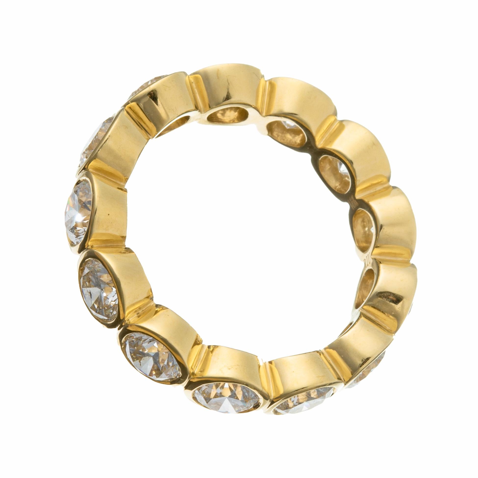 Modern 18k Yellow Gold Bezel-Set Round Diamond Eternity Band Ring For Sale