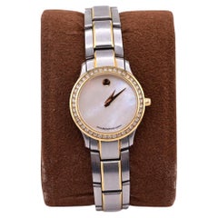 18K Yellow Gold Bezel & Stainless Steel Movado Ladies Watch With Diamonds